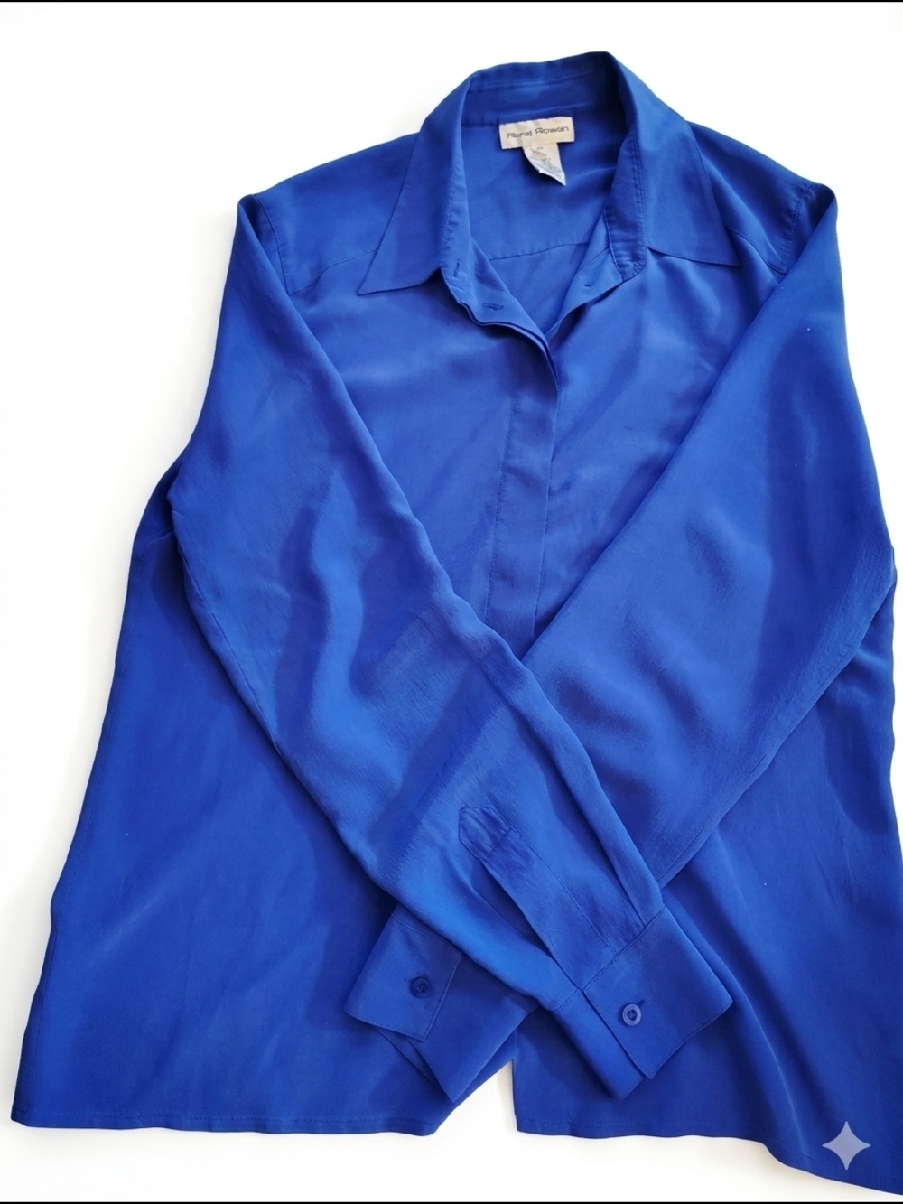 Rena Rowan 100% Silk Cobalt Blue Button Down Blouse Size 12 Vintage Y2k 90s‎